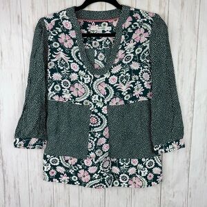 Anthropologie Boden green floral and polka dot top US 2